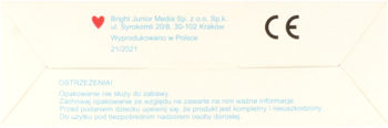 Tył jasnego opakowania puzzli "Patataj!" z czerwonym logo serca, znakiem CE i polskimi ostrzeżeniami.