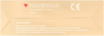 Tył beżowego pudełka gry Memorki z polskim tekstem ostrzegawczym, logo firmy i znakiem CE.
