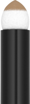 Express Brow Satin Duo: zbliżenie na czarny aplikator z białą gąbeczką barwioną brązowym pigmentem.