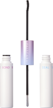 Kiss Falscara Eyelash Bond & Seal: system do sztucznych rzęs z aplikatorem, bondem i sealem, widok z przodu.