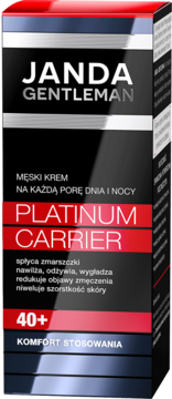 Janda Gentleman Platinum Carrier męski krem 40+ w czarnym pudełku z czerwonymi akcentami, widok z przodu.