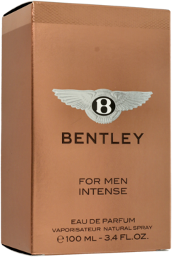 Bentley For Men Intense w miedziano-brązowym pudełku 100 ml, z logo Bentley, widok frontalny.