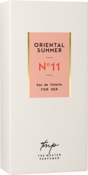 Oriental Summer N°11 Eau de Toilette dla kobiet, białe pudełko z różowo-złotą etykietą, widok z przodu.
