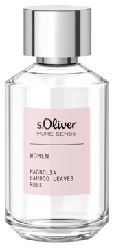 s.Oliver Pure Sense Women, perfumy o zapachu magnolii, bambusa i róży, w szklanej butelce, widok z przodu.