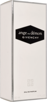 Givenchy Ange ou Démon Eau de Parfum 50ml, białe pudełko z czarną etykietą, widok z przodu pod kątem.