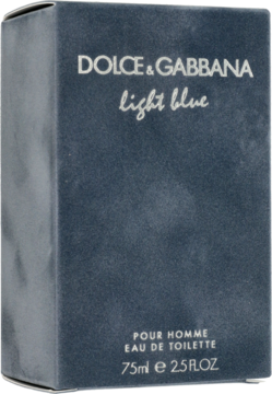 Dolce & Gabbana Light Blue Pour Homme EDT 75ml, matowe niebieskie pudełko, widok z przodu pod kątem.