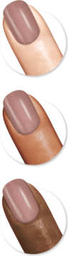 Lakier Sally Hansen Miracle Gel 211 One Shell of a Party na paznokciach o jasnym, średnim i ciemnym odcieniu skóry.