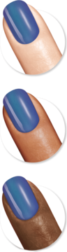 Sally Hansen Miracle Gel™ 573 Hyp-nautical, niebiesko-turkusowy żelowy lakier na paznokciach, trzy odcienie skóry.