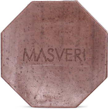 Ośmiokątne brązowe mydło Hard Soap MASVERI, peeling kawowy dla mężczyzn, widok z góry.