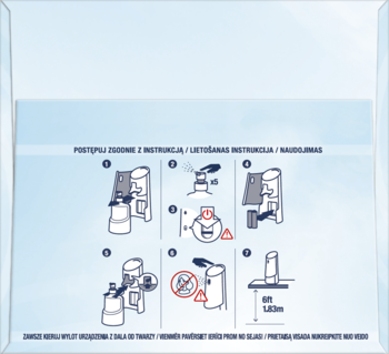 Air Wick Naturmatic Kwiat Bawełny: instrukcja użycia, 6 białych diagramów montażu wkładu na niebieskim tle.