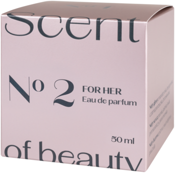 Różowe pudełko Scent of beauty N°2 woda perfumowana dla kobiet 50ml, widok z przodu pod kątem.