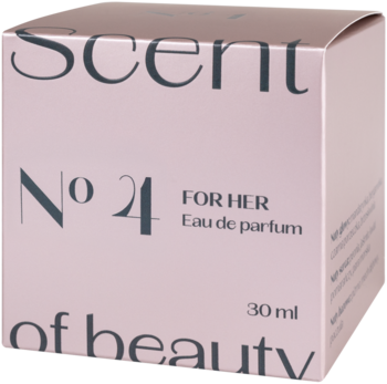 Jasnoróżowe pudełko Scent of beauty N°4 Eau de parfum dla kobiet 30ml, widok pod kątem.