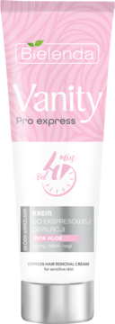 Bielenda Vanity Pro Express, krem do depilacji Pink Aloe dla skóry wrażliwej, 4 min, biała tubka.