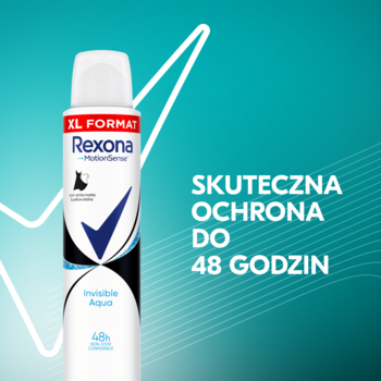 Antyperspirant Rexona MotionSense Invisible Aqua XL 48h, biało-czarna butelka, widok z przodu.