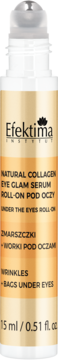 Efektima Natural Collagen Eye Glam Serum Roll-on 15ml, złota butelka na zmarszczki i worki pod oczami, widok z przodu.