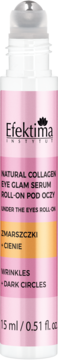 Różowy roll-on Efektima Eye Glam Serum 15 ml na zmarszczki i cienie, z białym aplikatorem. Widok z przodu.