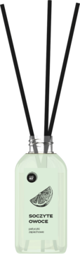 Multiair dyfuzor zapachowy Soczyste Owoce 50ml, jasnozielona butelka z patyczkami i grejpfrutem.