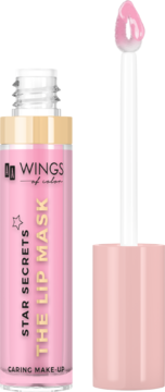 Różowa maska do ust Wings of Color Star Secrets, otwarta butelka z wyjętym aplikatorem.