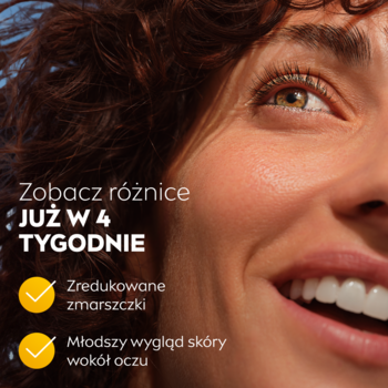 Kobieta uśmiecha się, z tekstem o NIVEA Q10: zredukowane zmarszczki, młodszy wygląd w 4 tygodnie.