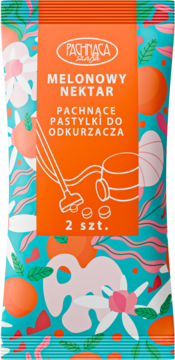 Melon Nectar pachnące pastylki do odkurzacza w pomarańczowo-turkusowej saszetce z ikoną odkurzacza, 2 szt.