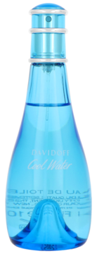 Davidoff Cool Water Woman woda toaletowa, błękitna, smukła butelka z falistym dnem, widok z przodu.