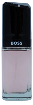 Hugo Boss Femme woda perfumowana, butelka z różowym płynem, czarny korek z napisem BOSS, widok z przodu.