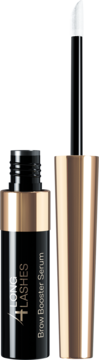 Otwarte serum Long 4 Lashes Brow Booster z białym aplikatorem, czarno-złote opakowanie do wzrostu brwi.