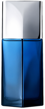 Issey Miyake L'Eau Bleue d'Issey męska EDT, butelka z niebieskim płynem i srebrną nakrętką, pionowe, przednie ujęcie.
