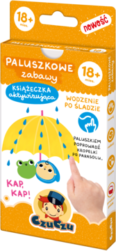 Pomarańczowe pudełko Czuczu Paluszkowe zabawy 18+ mies. z parasolem, żabką, wodzenie po śladzie.