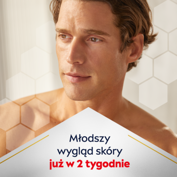 Mężczyzna, bliska perspektywa, z hasłem NIVEA MEN: "Młodszy wygląd skóry już w 2 tygodnie".
