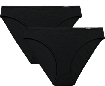 Dwie pary czarnych majtek classic z zabudowanym krojem i szerokimi bokami, miękka dzianina, 2-pack, widok z przodu.