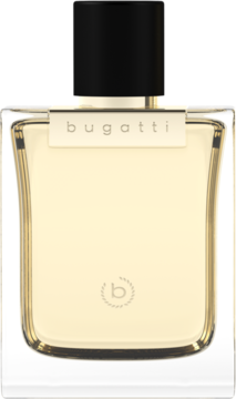 Bugatti Bella Donna GOLD damskie perfumy w eleganckiej, prostokątnej butelce z czarną nakrętką i złotą etykietą, widok z przodu.