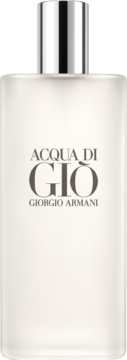 Flakon Acqua di Gio Giorgio Armani, męska woda toaletowa, matowe szkło, srebrny korek, widok z przodu.