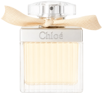 Chloe Signature damska woda perfumowana w eleganckiej, prostokątnej butelce z beżową wstążką i srebrnym napisem.