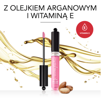 Błyszczyk Bourjois Fabuleux Gloss różowy, z olejkiem arganowym i witaminą E, widok z przodu.