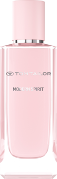 Różowa woda perfumowana Tom Tailor Modern Spirit w prostokątnym flakonie, z srebrnymi detalami, widok z przodu.