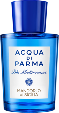 Acqua Di Parma Blu Mediterraneo Mandorlo Di Sicilia unisex EDT, niebieska butelka z białym logo, widok z przodu.
