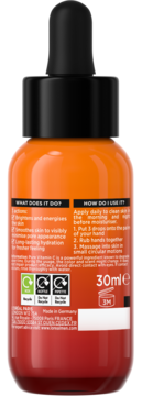 Tył pomarańczowo-czerwonej butelki serum L'Oréal Men Expert Hydra Energetic 30ml z instrukcjami i witaminą C.