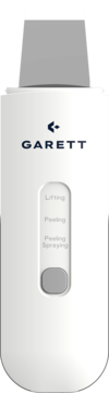 Garett Beauty Breeze Scrub, biały ultradźwiękowy peeling kawitacyjny z metalową szpatułką i wyświetlaczem, widok frontalny.
