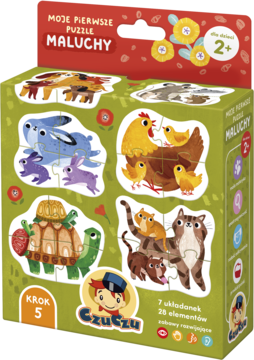 Zielone pudełko puzzli Czuczu Moje pierwsze puzzle Maluchy, ilustracje zwierząt: króliki, kurczaki, dla 2+.