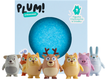 PLUM! CZYŚCIOCHOWO ,kula do kąpieli z zabawką, różne kolory,kompozycja-1