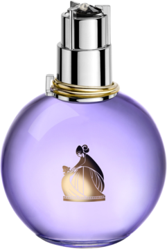 Lanvin Éclat d'Arpège woda perfumowana w okrągłym, fioletowym flakonie, ze srebrną pompką i złotym logo, widok z przodu.