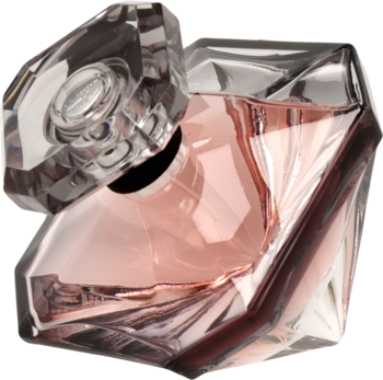 Lancôme Trésor La Nuit, damska woda perfumowana w fasetowanym flakonie, różowy płyn, widok pod kątem.