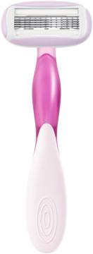 Różowo-biała maszynka BIC Soleil Escape z 5 ostrzami, pachnąca różą i magnolią, widok z przodu.