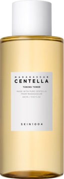 SKIN1004 Madagascar Centella, tonik złuszczający, 400ml, przezroczysta butelka z białą nakrętką, widok z przodu.