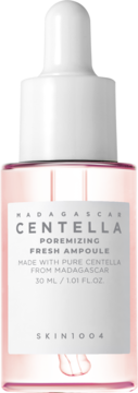 SKIN1004 Madagascar Centella Poremizing Fresh Ampoule w różowej szklanej butelce z pipetą, widok z przodu.