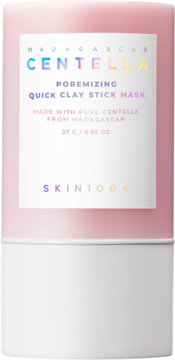 Różowa maska w sztyfcie SKIN1004 Centella Poremizing Quick Clay Stick Mask, z białym dołem, widok z przodu.