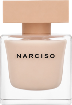 Narciso Poudree woda perfumowana dla kobiet. Beżowa butelka z matowym, kwadratowym korkiem, widok z przodu.