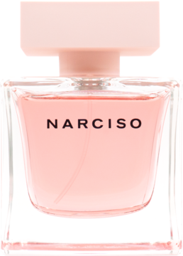 Woda perfumowana Narciso Cristal, różowy flakon, kwadratowa przezroczysta butelka z napisem NARCISO.