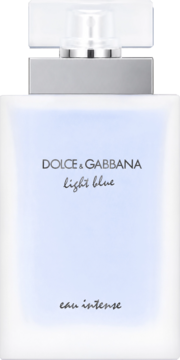 Dolce & Gabbana Light Blue Eau Intense perfumy, flakon z matowego szkła, białe tło, widok z przodu.